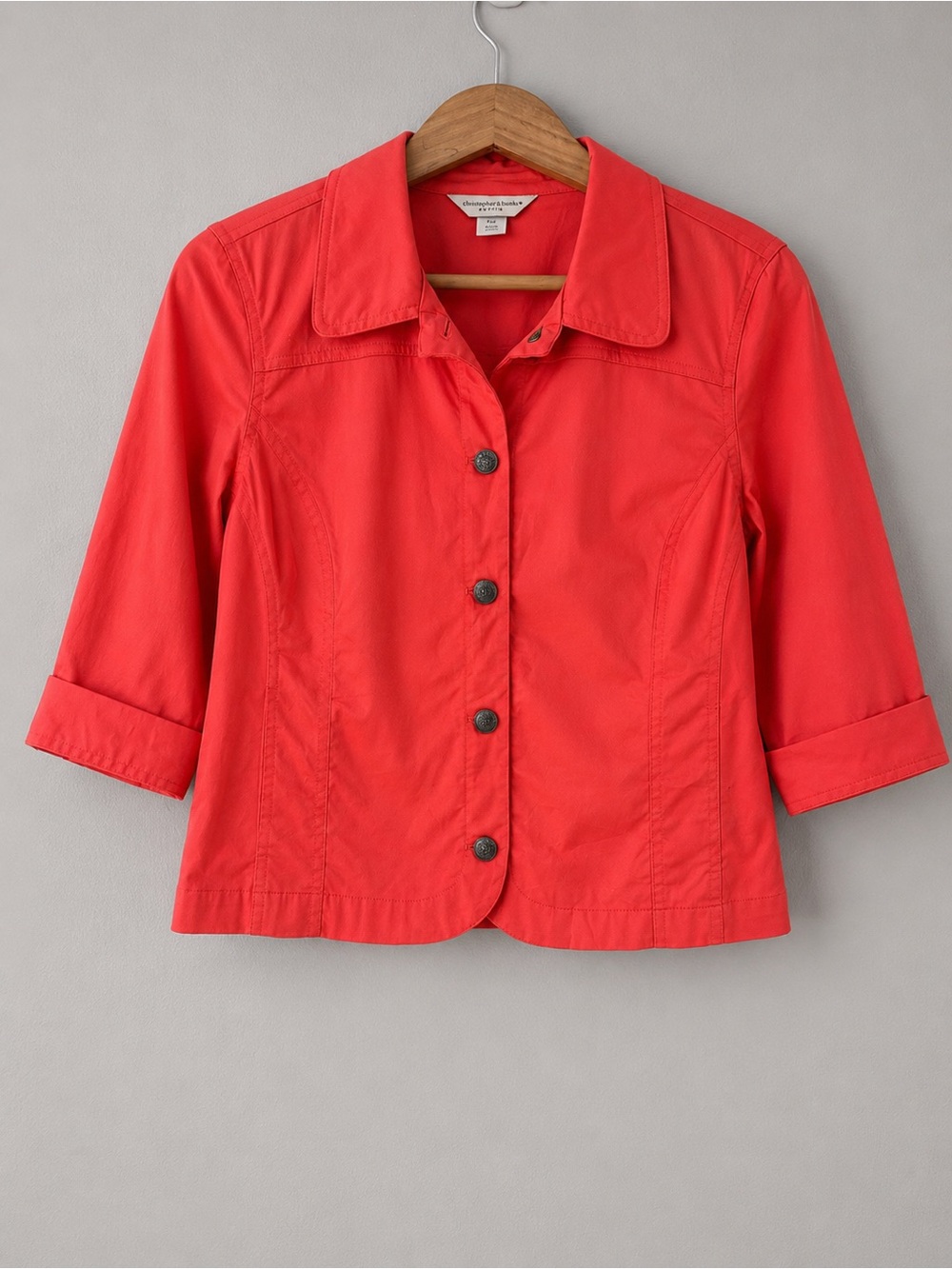 Christopher & Banks Petite M Coral Orange Stretch Cotton 3/4 Sleeve Jacket